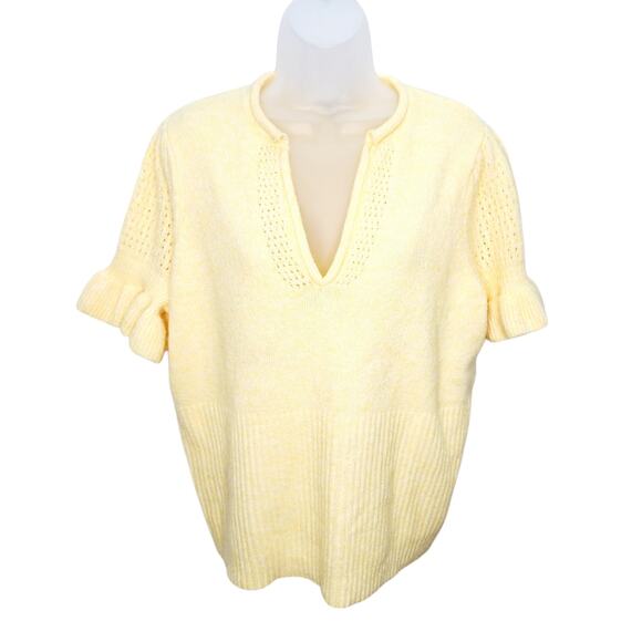 Torrid Vegan Cashmere Pullover V-Neck Ruffle Elbow Sleeve Yellow Sweater 1X - Picture 1 of 12